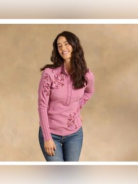 Sundance Alpenwild Orchid Floral Pink Waffle-Knit Henley Top Size M